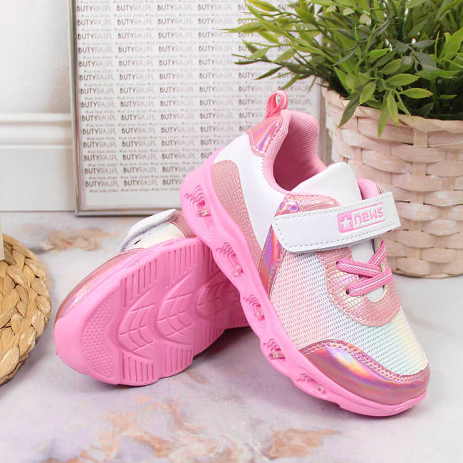 Buty sportowe dziewczęce świecąca podeszwa różowe NEWS