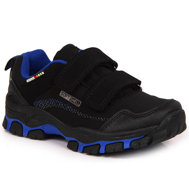 Buty trekkingowe dziecięce wodoodporne na rzepy czarno-niebieskie American Club