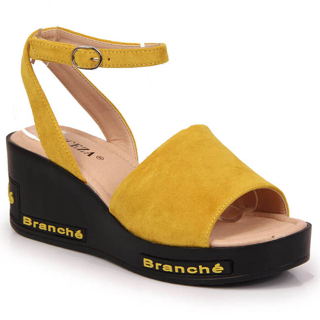 Sandały damskie na koturnie żółte Vinceza