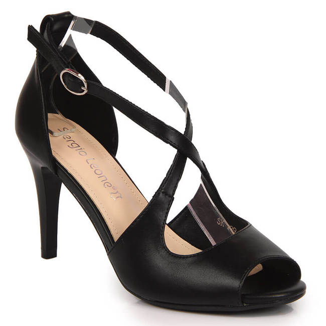 Sandały damskie na szpilce czarne Sergio Leone